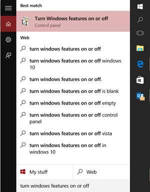 Turn Windows features on or off