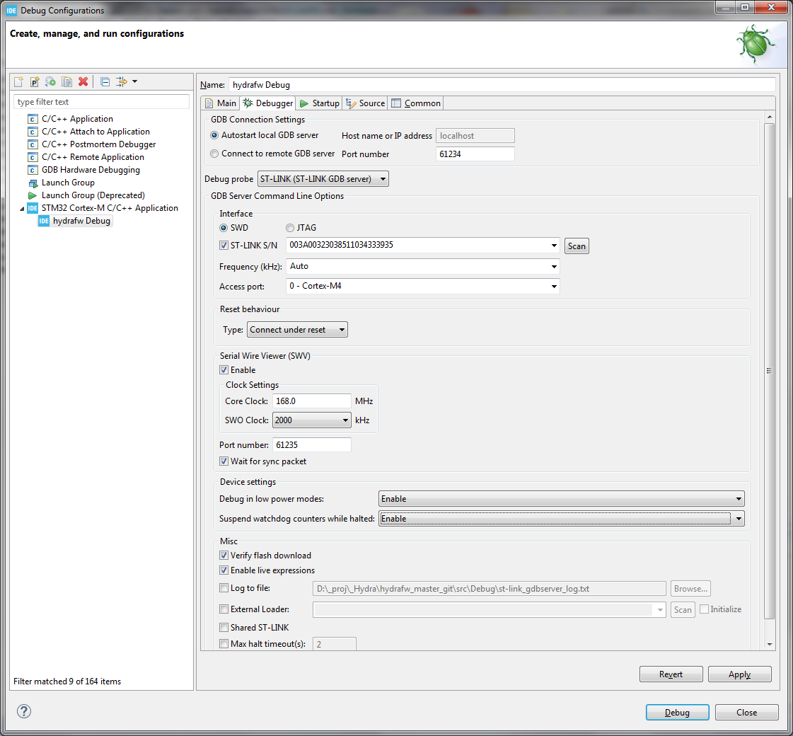 Debug hydrafw Debugger