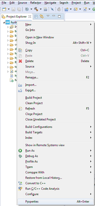 Project Properties Contextual Menu