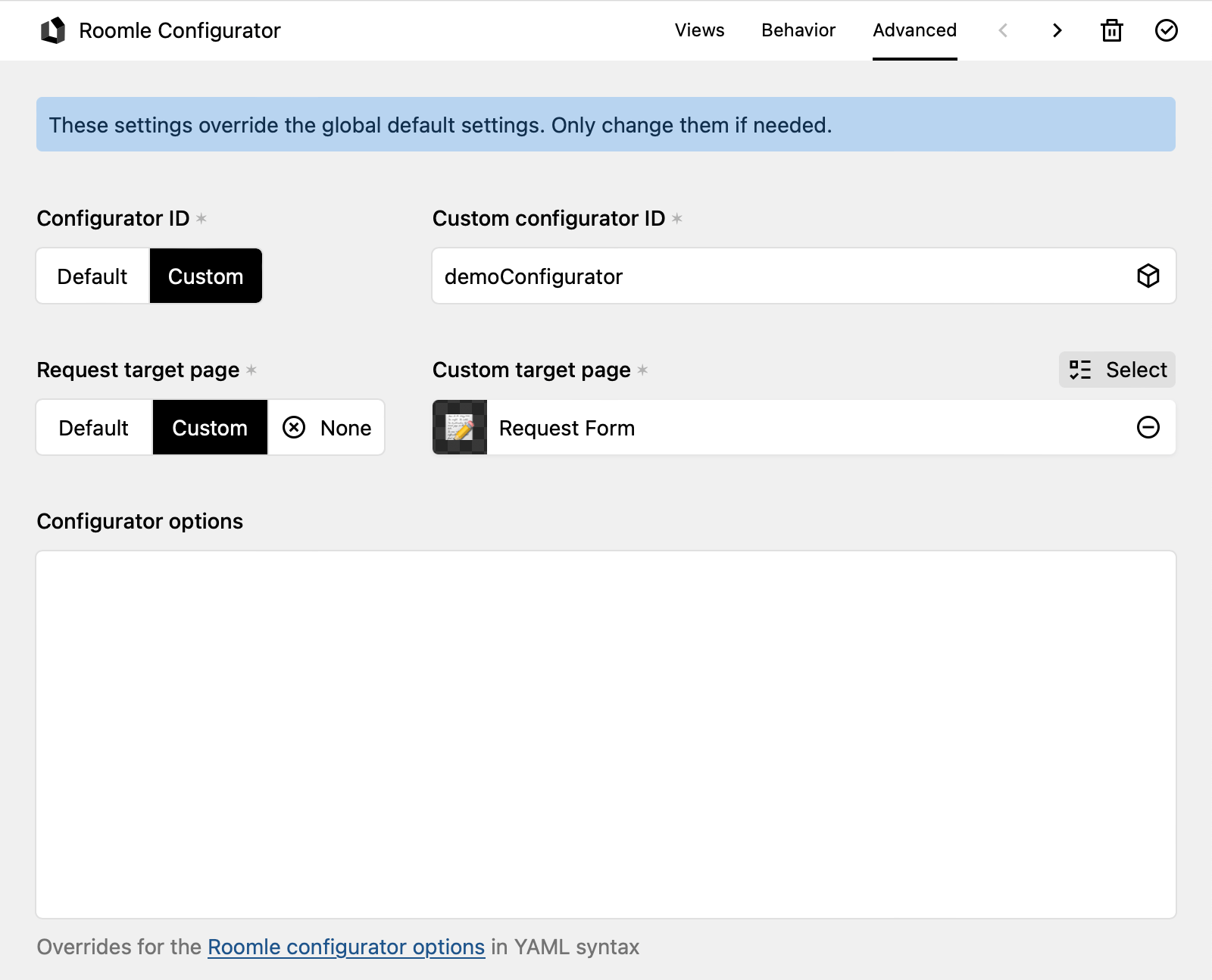 Screenshot of the advanced block settings