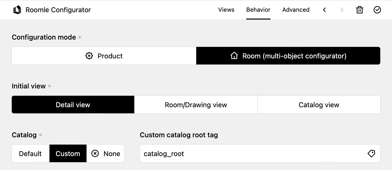 Screenshot of the behavior tab