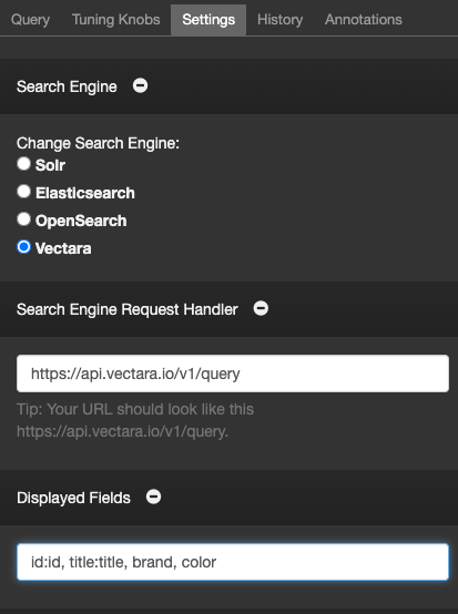 Vectara Field Settings